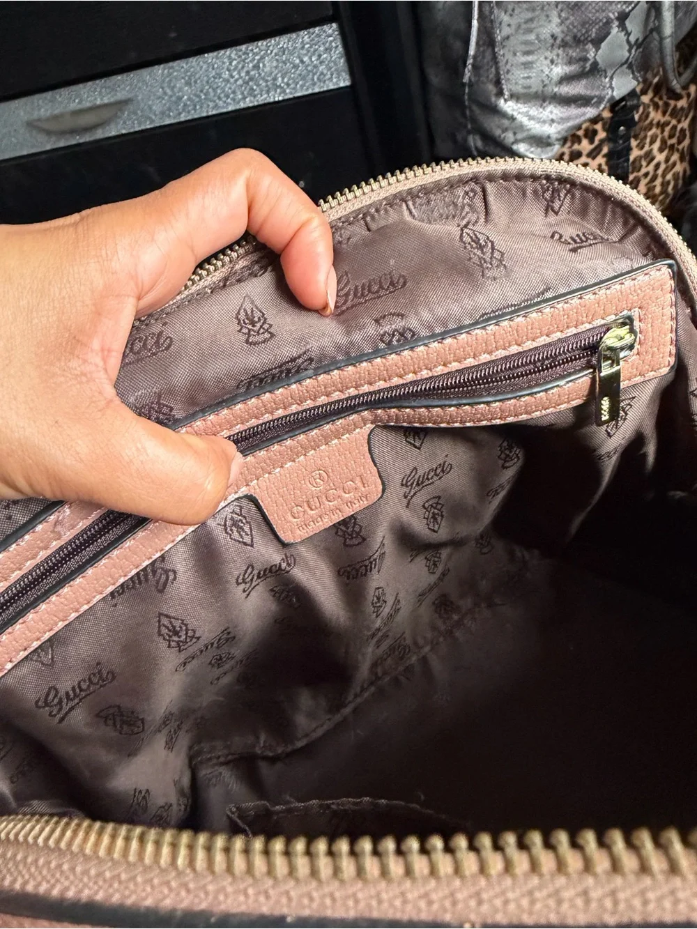 Gucci Beige GG Supreme Satchel with Green and Red Web
